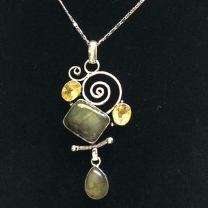 Handmade Labradorite, Citrine Gemstone 925 Necklace